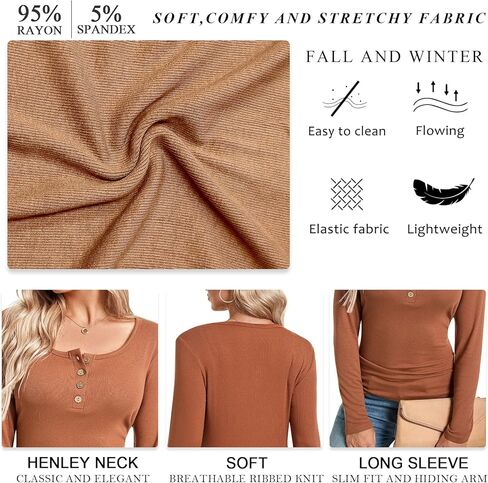 HOTGIFT Womens Shirts Long Sleeve Henley Shapewear Tops Ribbed Knit Tunic Base Layers Slim Fit Button Down in Saudi Arabia
