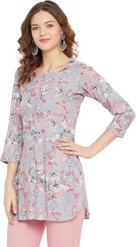 Tissu Women's Rayon Grey & Pink Floral Printed Kurti in Saudi Arabia