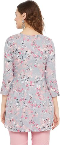 Tissu Women's Rayon Grey & Pink Floral Printed Kurti in Saudi Arabia
