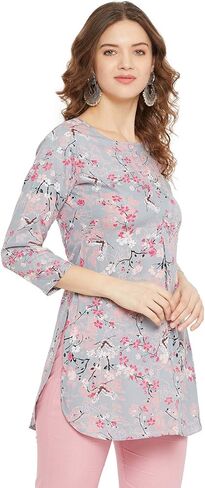 Tissu Women's Rayon Grey & Pink Floral Printed Kurti in Saudi Arabia