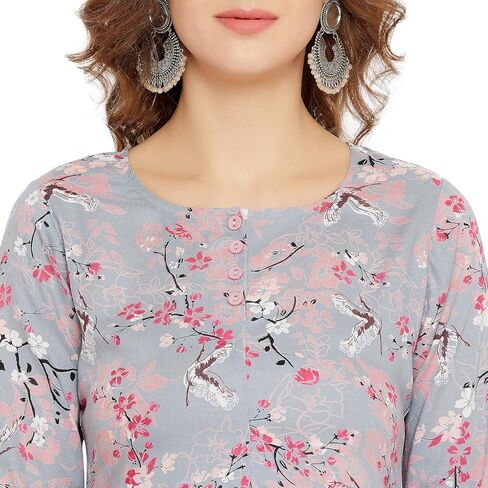 Tissu Women's Rayon Grey & Pink Floral Printed Kurti in Saudi Arabia