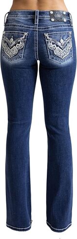 Miss Me Women's Western Stampede Faux Flap Pocket Mid-Rise Bootcut Jeans in Saudi Arabia
