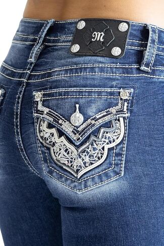 Miss Me Women's Western Stampede Faux Flap Pocket Mid-Rise Bootcut Jeans in Saudi Arabia