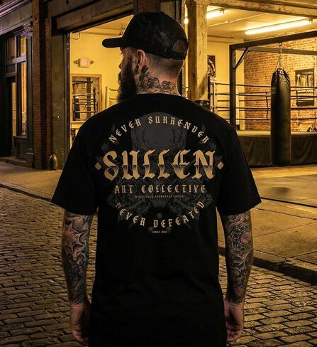 Sullen Men's Never Defeated Tattoo Lifestyle Graphic Premium Cotton Short Sleeve Tee in Saudi Arabia