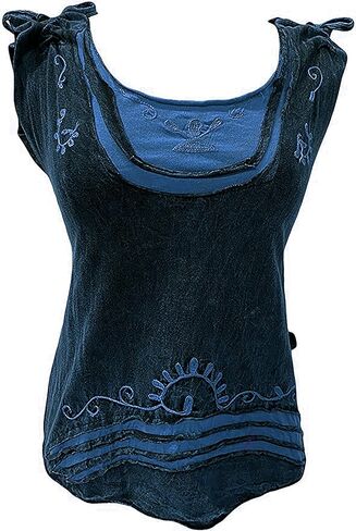 Agan Traders 2026 Winter Boho Knit Stonewashed Womens Sleeveless Blouse - Wide Strap Embroidered Tie-dye Tank Top Blouses in Saudi Arabia