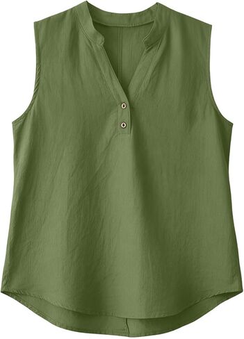 bawilom Womens Cotton Linen Tank Tops Summer Cute Comfy Beach Sleeveless Shirts Button V Neck Shirts Casual Tees Vests in Saudi Arabia