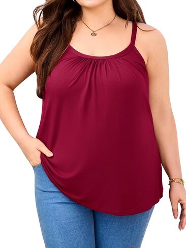 V FOR CITY Women's Plus Size Tank Top with Built in Bra Adjustable Strap Camisole Summer Loose Cami Shirt 1X-4X in Kuwait