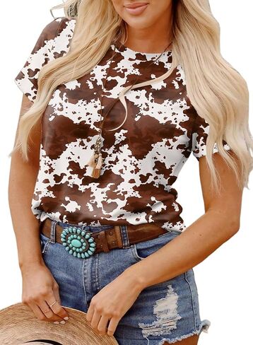 SHEWIN Womens Summer Tops Short Sleeve T-Shirts Western Graphic Crew Neck Casual Cute Tees 2026 Clothes in Saudi Arabia