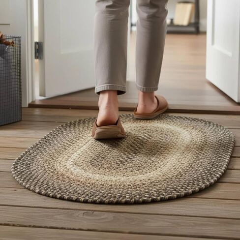 Super Area Rugs Braided Rugs 2X3 Farmhouse Kitchen Rug - Ridgewood Braided Rug for Living Room - Reversible - Indoor/Outdoor - Made in USA - Brown Velvet/Beige, 2' X 3' Oval in Saudi Arabia