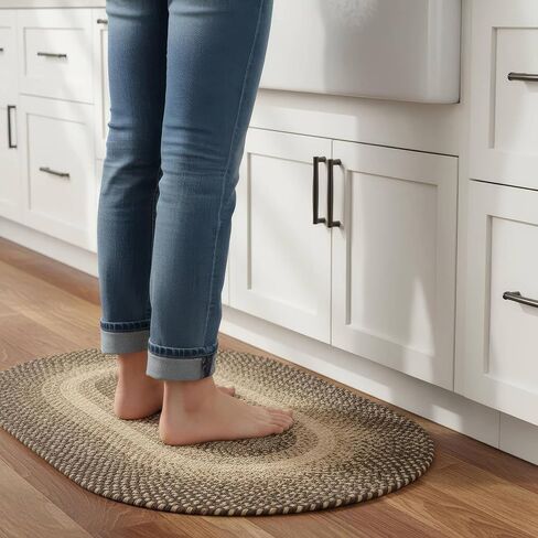 Super Area Rugs Braided Rugs 2X3 Farmhouse Kitchen Rug - Ridgewood Braided Rug for Living Room - Reversible - Indoor/Outdoor - Made in USA - Brown Velvet/Beige, 2' X 3' Oval in Saudi Arabia