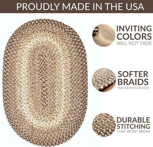 Super Area Rugs Braided Rugs 2X3 Farmhouse Kitchen Rug - Ridgewood Braided Rug for Living Room - Reversible - Indoor/Outdoor - Made in USA - Brown Velvet/Beige, 2' X 3' Oval in Saudi Arabia