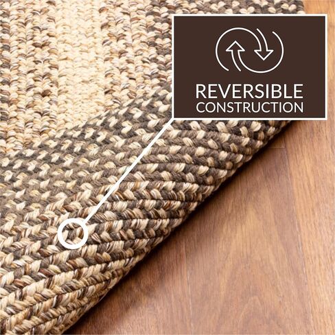 Super Area Rugs Braided Rugs 2X3 Farmhouse Kitchen Rug - Ridgewood Braided Rug for Living Room - Reversible - Indoor/Outdoor - Made in USA - Brown Velvet/Beige, 2' X 3' Oval in Saudi Arabia