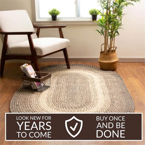 Super Area Rugs Braided Rugs 2X3 Farmhouse Kitchen Rug - Ridgewood Braided Rug for Living Room - Reversible - Indoor/Outdoor - Made in USA - Brown Velvet/Beige, 2' X 3' Oval in Saudi Arabia