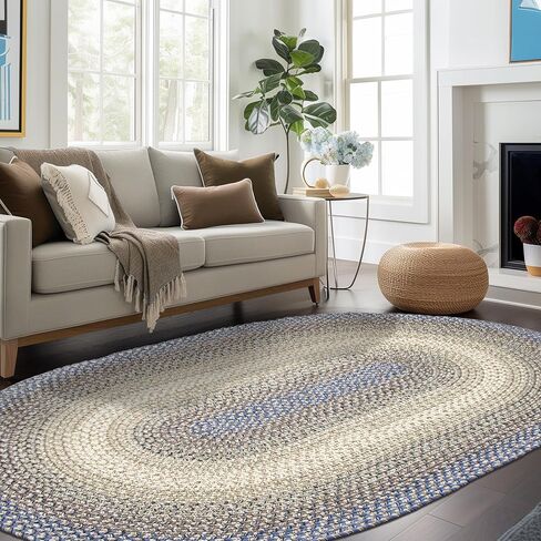 Super Area Rugs Braided Rugs 2X3 Farmhouse Kitchen Rug - Ridgewood Braided Rug for Living Room - Reversible - Indoor/Outdoor - Made in USA - Brown Velvet/Beige, 2' X 3' Oval in Saudi Arabia
