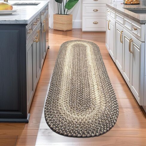 Super Area Rugs Braided Rugs 2X3 Farmhouse Kitchen Rug - Ridgewood Braided Rug for Living Room - Reversible - Indoor/Outdoor - Made in USA - Brown Velvet/Beige, 2' X 3' Oval in Saudi Arabia