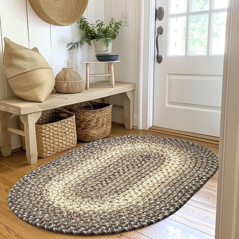 Super Area Rugs Braided Rugs 2X3 Farmhouse Kitchen Rug - Ridgewood Braided Rug for Living Room - Reversible - Indoor/Outdoor - Made in USA - Brown Velvet/Beige, 2' X 3' Oval in Saudi Arabia