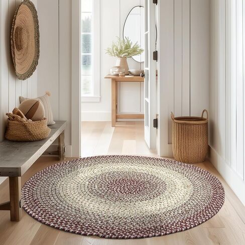 Super Area Rugs Braided Rugs 2X3 Farmhouse Kitchen Rug - Ridgewood Braided Rug for Living Room - Reversible - Indoor/Outdoor - Made in USA - Brown Velvet/Beige, 2' X 3' Oval in Saudi Arabia