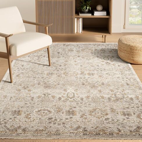 Abani Evelyn Collection Beige Area Rug - 4' x 6' - Floral Pattern, Non-Shedding - Easy to Clean, Durable for Living Rooms, Bedrooms & Offices, Pet & Kid Friendly in Saudi Arabia