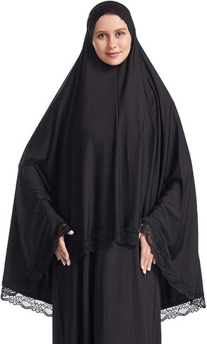 المرأة المسلمة طويلة عمامة سيدة لون نقي الدانتيل تقليم غطاء كامل الحجاب قبعة الإسلامية تنفس غطاء رأس فستان الصلاة in Kuwait
