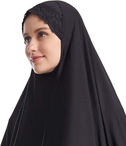 المرأة المسلمة طويلة عمامة سيدة لون نقي الدانتيل تقليم غطاء كامل الحجاب قبعة الإسلامية تنفس غطاء رأس فستان الصلاة in Kuwait