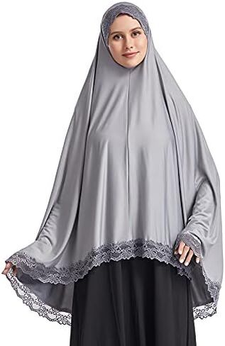 المرأة المسلمة طويلة عمامة سيدة لون نقي الدانتيل تقليم غطاء كامل الحجاب قبعة الإسلامية تنفس غطاء رأس فستان الصلاة in Kuwait