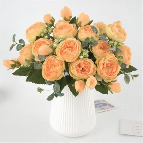 Peonies Artificial Flowers, Artificial Flowers for Home Decor Indoor Fake Bouquet Faux Floral for Bridal Wedding Party Decor (Rose Red and Pink) in Saudi Arabia