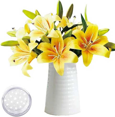 15pcs Artificial Flowers Latex Tulips Real Touch 13" and 5pcs Eucalyptus Leaves for Spring Easter Gifts in Bulk Home Kitchen Wedding Bouquet Decorations Cemetery Table Décor Table Décor (Yellow tulip) in Saudi Arabia