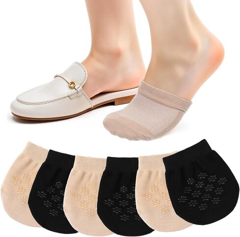 Mabor Half Socks for Women, 6 Pairs Toe Topper Socks No Show Toe Covers Toppers with Silicone Grip Black & Nude Invisible Footies for Flat Clogs in Saudi Arabia