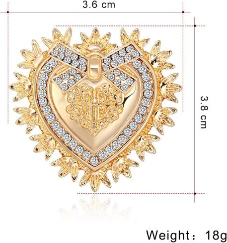 Vintage Baroque Heart Brooch Pin Gold Love Heart Lapel Pin Women Men Suit Coat Pin Badge Crystal Love Heart Corsage Jewelry for Valentine's Day Christmas in Saudi Arabia