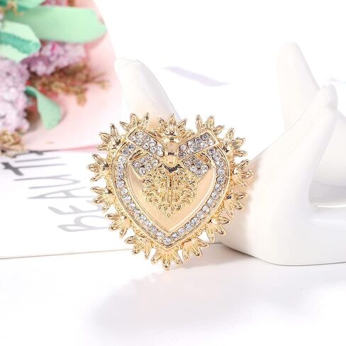 Vintage Baroque Heart Brooch Pin Gold Love Heart Lapel Pin Women Men Suit Coat Pin Badge Crystal Love Heart Corsage Jewelry for Valentine's Day Christmas in Saudi Arabia