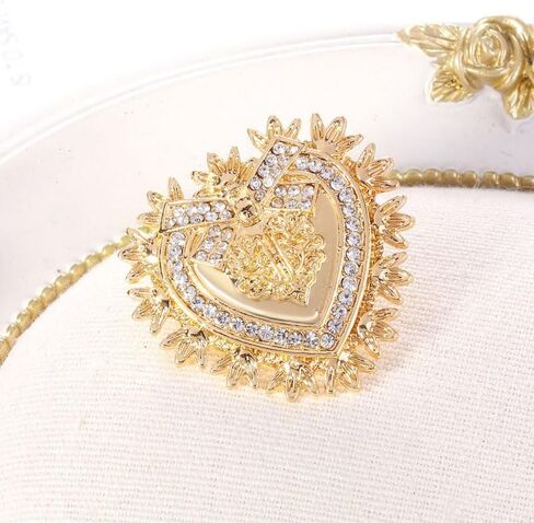 Vintage Baroque Heart Brooch Pin Gold Love Heart Lapel Pin Women Men Suit Coat Pin Badge Crystal Love Heart Corsage Jewelry for Valentine's Day Christmas in Saudi Arabia
