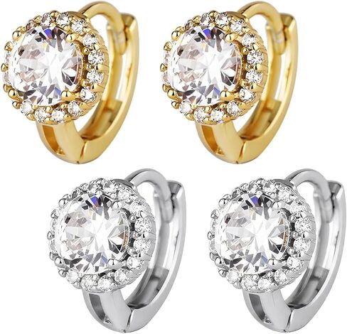 14K Gold Cubic Zirconia Huggie Hoop Earrings, Small Dainty Crystal Huggie Earrings for Women in Kuwait