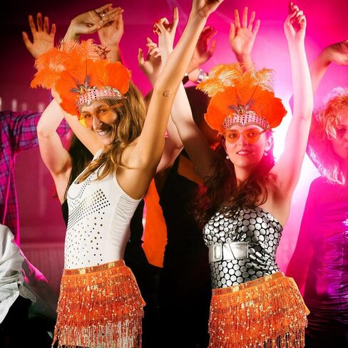 Shihanee Carnival Feather Costume Set Orange Showgirl Style Costumes for Women Including Feather Headpiece Fan Sequin Skirts Heart Shaped Sunglasses Sparkly 1920s Flapper Party Outfits in Saudi Arabia