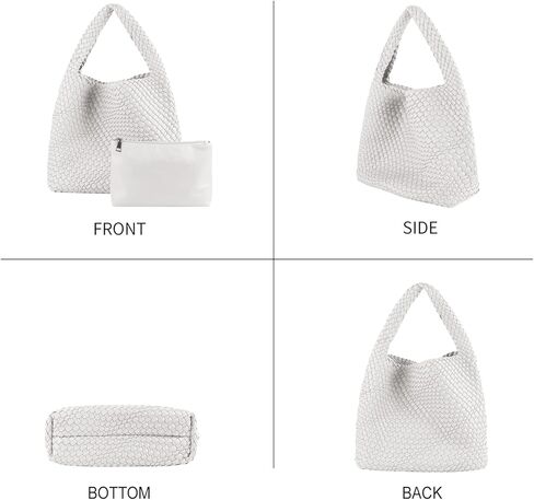 Woven Handbag Straw Purse for Women, Vegan Leather Shoulder Bag Top Handle Tote (White) in Saudi Arabia