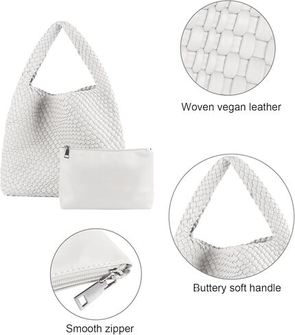 Woven Handbag Straw Purse for Women, Vegan Leather Shoulder Bag Top Handle Tote (White) in Saudi Arabia