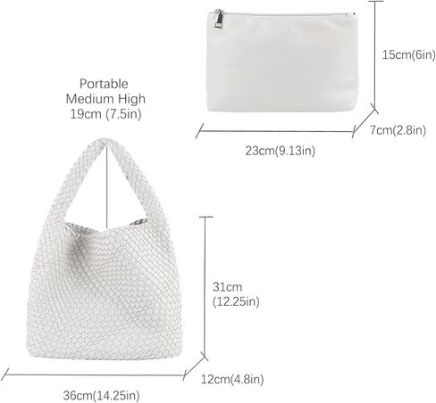 Woven Handbag Straw Purse for Women, Vegan Leather Shoulder Bag Top Handle Tote (White) in Saudi Arabia