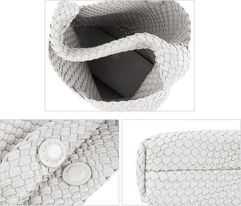 Woven Handbag Straw Purse for Women, Vegan Leather Shoulder Bag Top Handle Tote (White) in Saudi Arabia