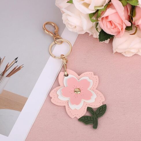 lasuroa Cute Cherry Blossoms Leather Keychain, Waterproof Anti-Scratch Hidden GPS Tracker Case Cover with Key Ring Compatible with Airtag for Wallet Keys Bag Pet Backpack in Saudi Arabia