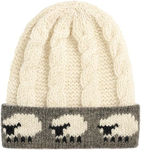 قبعة شتوية للسيدات من MYSASI Aran Scottish Heritage، صوف بنسبة 100%، لمسة نهائية يدوية، تصميم خروف، in Kuwait