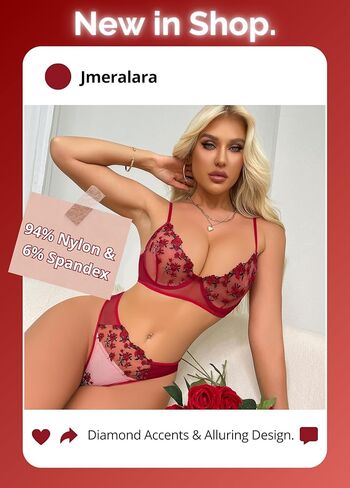 Jmeralara Women's Sexy Lingerie Set, Red Underwire Floral, Lace Bra and Panty 2 Piece Sheer Mesh Lingerie with Push Up in Saudi Arabia