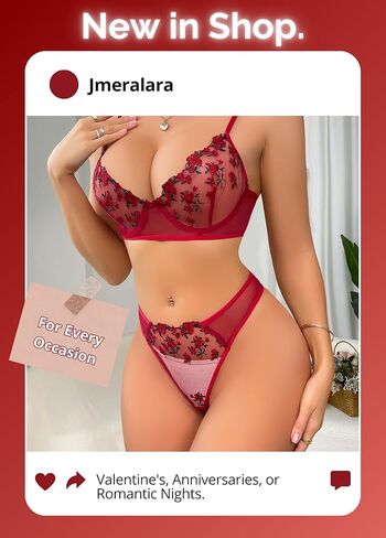 Jmeralara Women's Sexy Lingerie Set, Red Underwire Floral, Lace Bra and Panty 2 Piece Sheer Mesh Lingerie with Push Up in Saudi Arabia