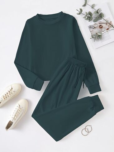 Women's Pajamas Set Soft Comfortable Sleepwear Green Thermal Fleece Long Sleeve Long Pants in Saudi Arabia