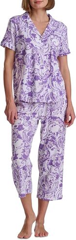 Karen Neuburger Women's Girlfriend Short Sleeve Notch Collar Button Up Top and Capri Pant Bottom 2-Piece Pajama Set in Saudi Arabia