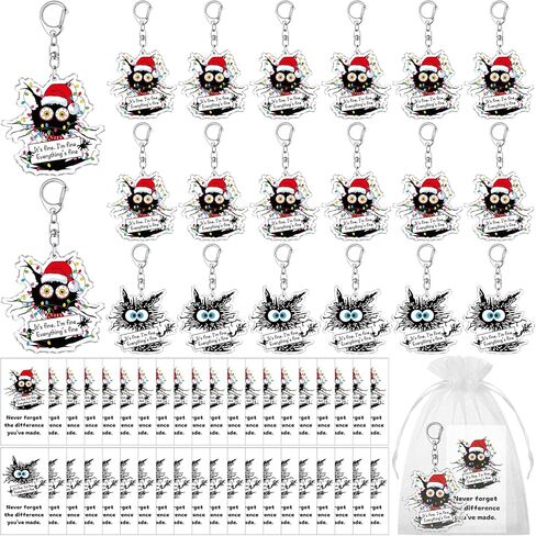hkoytiup 40 مجموعات عيد الميلاد الإيجابية سلاسل المفاتيح الهدايا الموظف التقدير السائبة مضحك القط الأسود المفاتيح مع أكياس الأورجانزا وانها غرامة كل شيء بطاقات غرامة لزملاء العمل فريق القط عشاق النساء in Kuwait