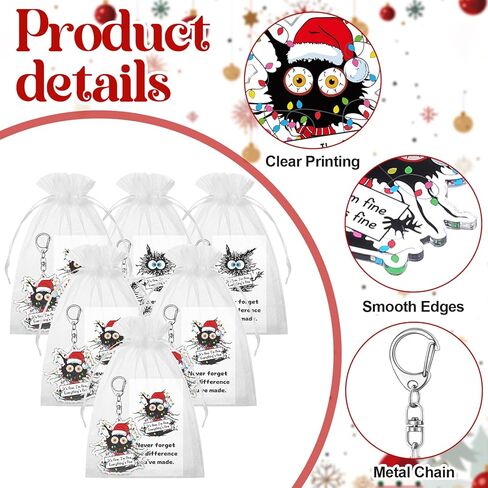 hkoytiup 40 مجموعات عيد الميلاد الإيجابية سلاسل المفاتيح الهدايا الموظف التقدير السائبة مضحك القط الأسود المفاتيح مع أكياس الأورجانزا وانها غرامة كل شيء بطاقات غرامة لزملاء العمل فريق القط عشاق النساء in Kuwait