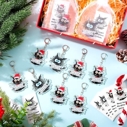 hkoytiup 40 مجموعات عيد الميلاد الإيجابية سلاسل المفاتيح الهدايا الموظف التقدير السائبة مضحك القط الأسود المفاتيح مع أكياس الأورجانزا وانها غرامة كل شيء بطاقات غرامة لزملاء العمل فريق القط عشاق النساء in Kuwait