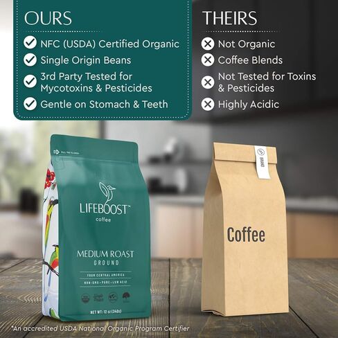 Lifeboost Coffee Ground Medium Roast Coffee - Low Acid Single Origin USDA Organic Coffee - Non-GMO Ground Coffee Third Party Tested For Mycotoxins & Pesticides - 12 Ounces in Saudi Arabia