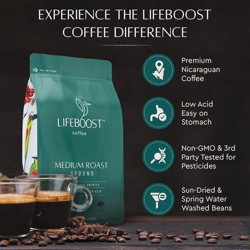 Lifeboost Coffee Ground Medium Roast Coffee - Low Acid Single Origin USDA Organic Coffee - Non-GMO Ground Coffee Third Party Tested For Mycotoxins & Pesticides - 12 Ounces in Saudi Arabia