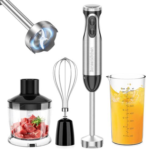 Bonsenkitchen Immersion Blender with Food Processor, 20 Speeds & Turbo Mode | 4-in-1 Emulsion Hand Blender, Egg Whisk, 24 oz Beaker & Chopper Bowl, Portable Hand Mixer for Smoothie, Soup, Baby Food in Kuwait