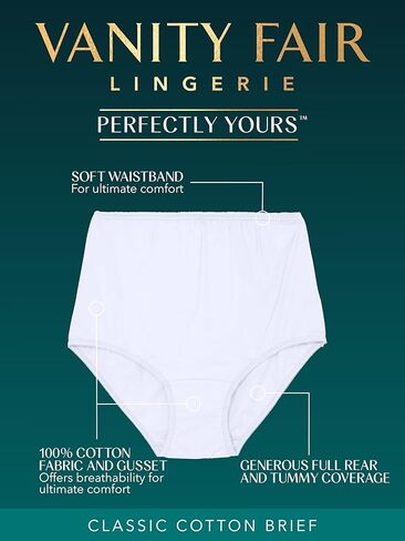 Vanity Fair Women's High Waisted Underwear, Full Coverage Ladies Panties, Perfectly Yours Briefs, Cotton - Shirting Blue/Star White/Carless Lilac, 6 in Saudi Arabia